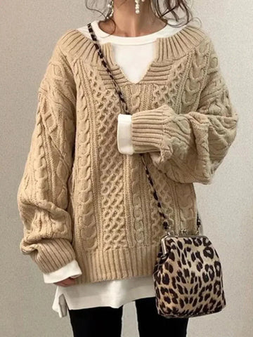 Split Neck Cable Sweater