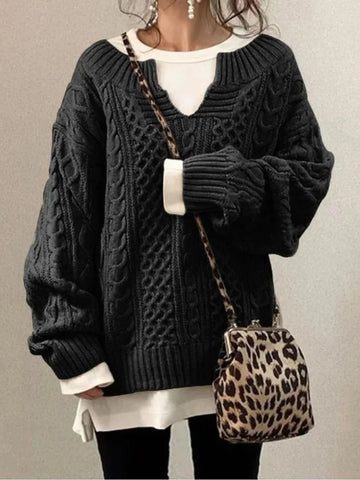 Split Neck Cable Sweater