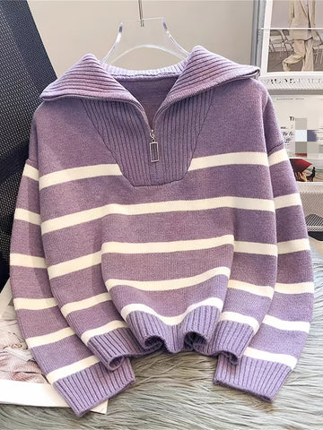 Striped Quarter Zip Sweater