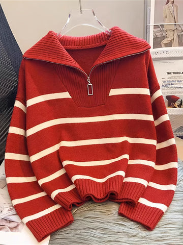 Striped Quarter Zip Sweater