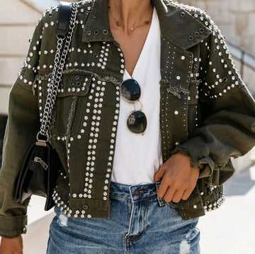 Studded Cropped Denim Jacket