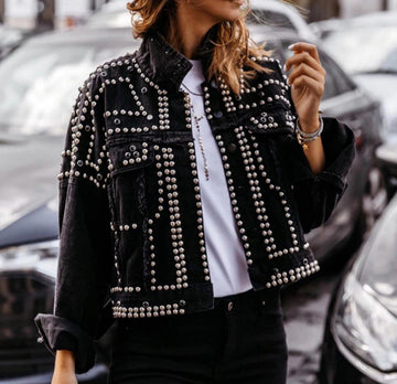 Studded Cropped Denim Jacket
