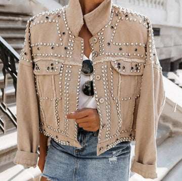 Studded Cropped Denim Jacket