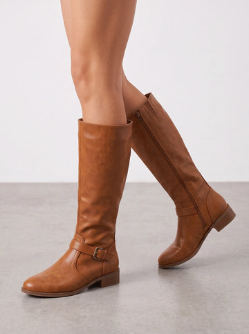 Buckle Strap Riding Boots
