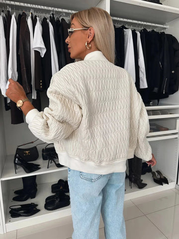 Textured Quilted Bomber Jacket