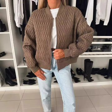 Textured Quilted Bomber Jacket