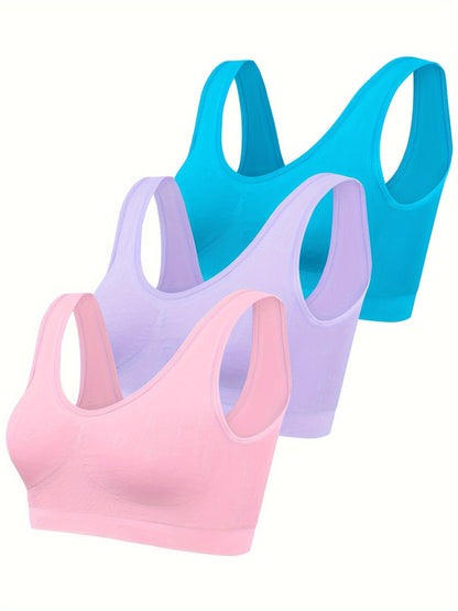 Three pack bralette set in teal, lavender and pink