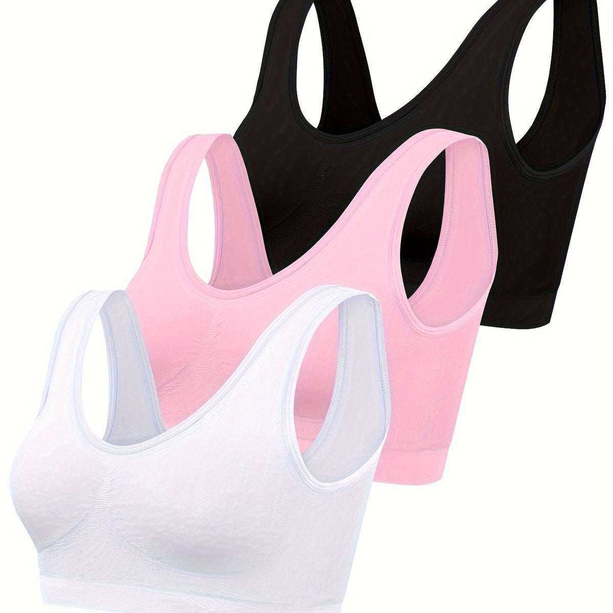 Black, pink and white three pack bralette set