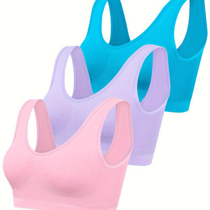 Pink, lavender and teal three pack bralette set