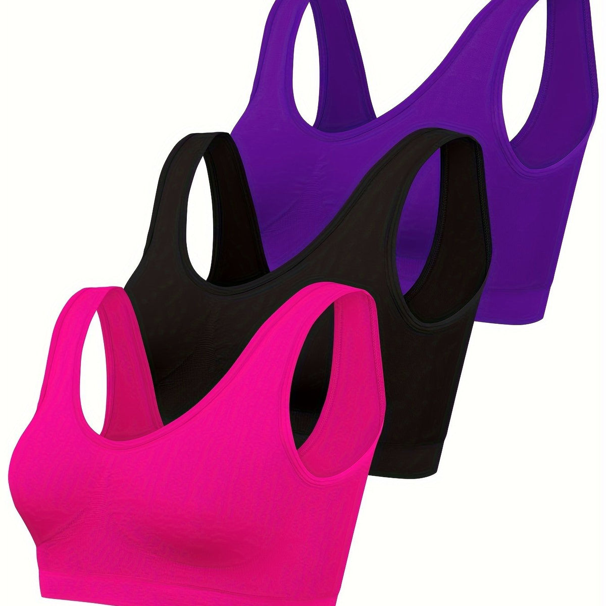 Purple, black and fuchsia three pack bralette set