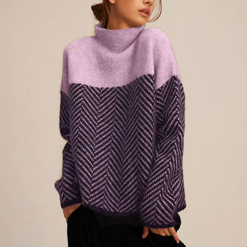 Two Tone Herringbone Turtleneck