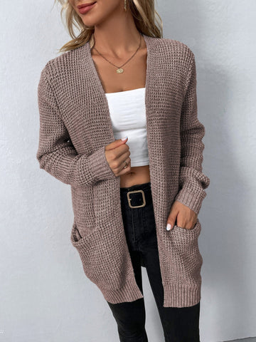 Waffle Knit Open Cardigan