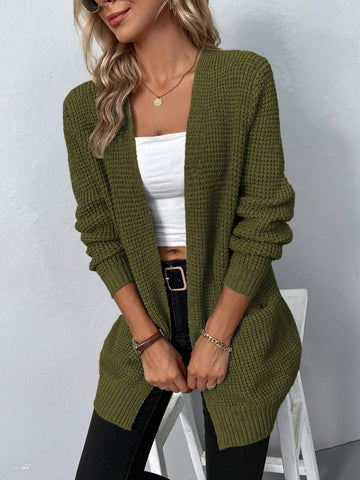 Waffle Knit Open Cardigan