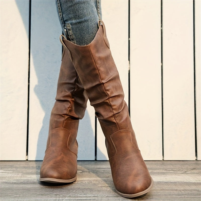 Wide Calf Slouch Boots in Black | Valenira