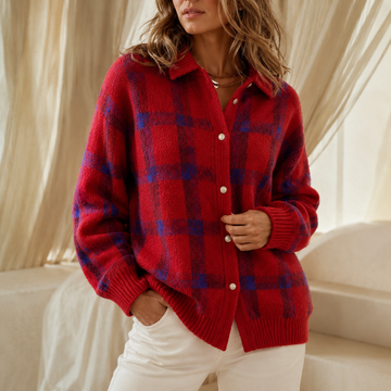 Checked Collar Button Cardigan