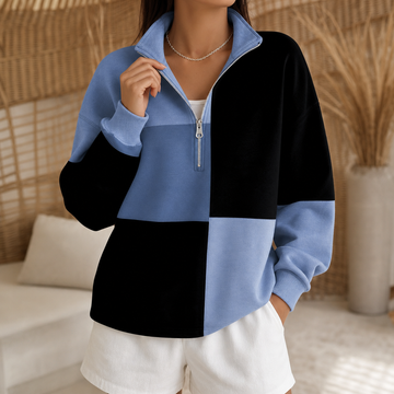 Colorblock Stand Collar Half Zip Sweatshirt