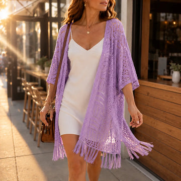 Crochet Tassel Kimono Cardigan