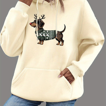 Dachshund Print Drawstring Hoodie
