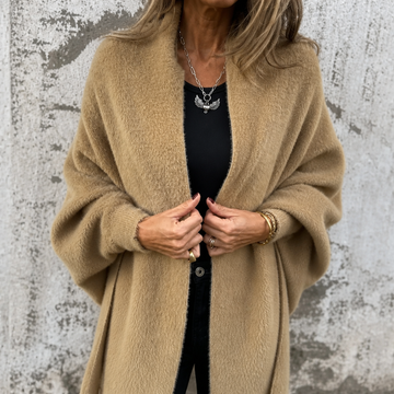 Draped Shawl Collar Fringed Wrap