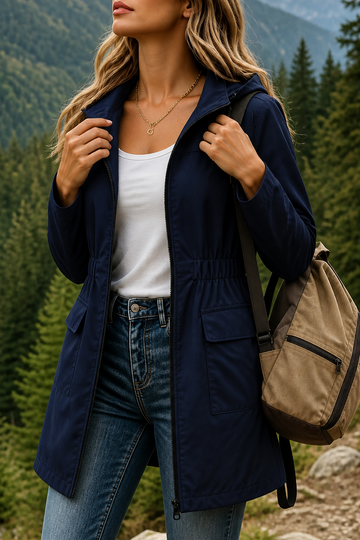 Drawstring Waist Hooded Anorak Jacket