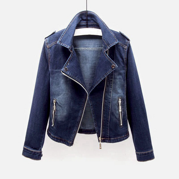 Fitted Zip-Front Denim Moto Jacket