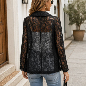 Floral Lace Look Open Front Blazer