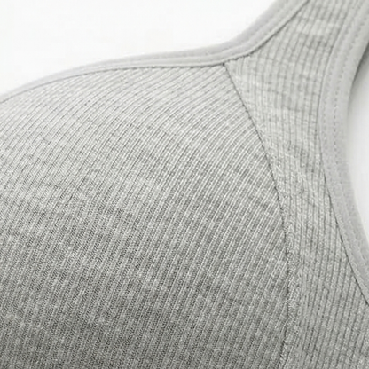 Close-up of the grey ribbed cotton knit fabric