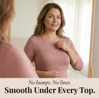 Feature panel of the bra worn under a fitted pink top