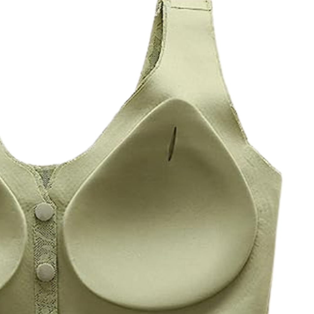 Inside of the sage bra showing the moulded cup lining