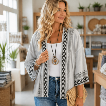 Geometric Print Open Front Cardigan