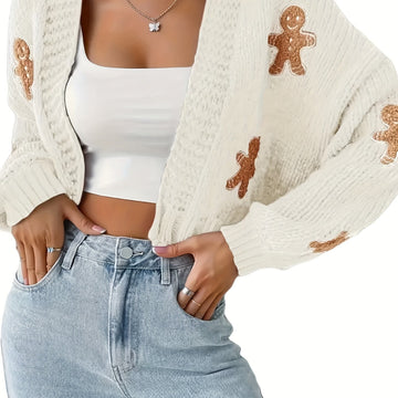 Gingerbread Cropped Open Cardigan