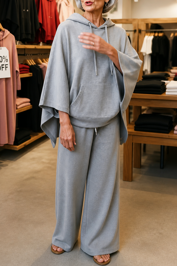 Hooded Cape And Wide Leg Pant Set