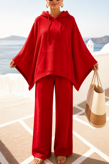 Hooded Cape And Wide Leg Pant Set