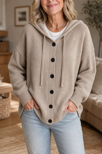 Hooded Ribbed Knit Button Cardigan