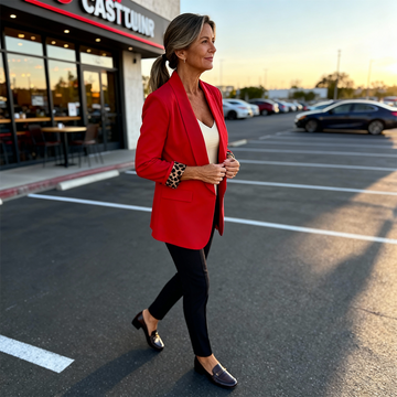 Leopard Lined Cuff Tailored Blazer