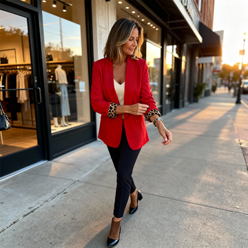 Leopard Lined Cuff Tailored Blazer