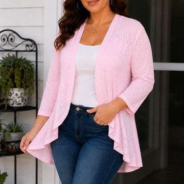 Lightweight Eyelet Open Front Cardigan