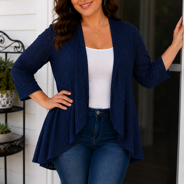 Lightweight Eyelet Open Front Cardigan