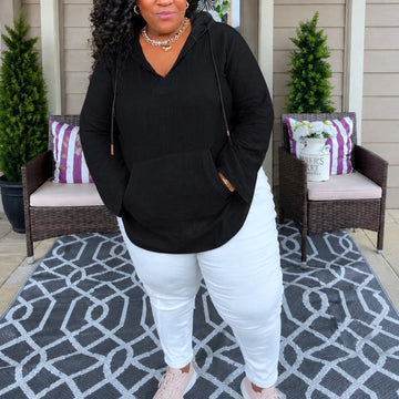 Lightweight V Neck Hooded Top
