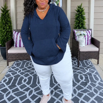 Lightweight V Neck Hooded Top