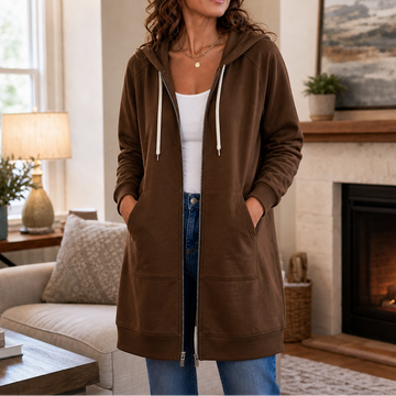 Mid Length Zip Up Hooded Cardigan