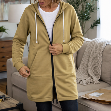 Mid Length Zip Up Hooded Cardigan