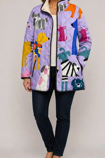 Print Quilted Stand Collar Jacket