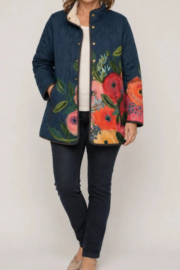 Print Quilted Stand Collar Jacket