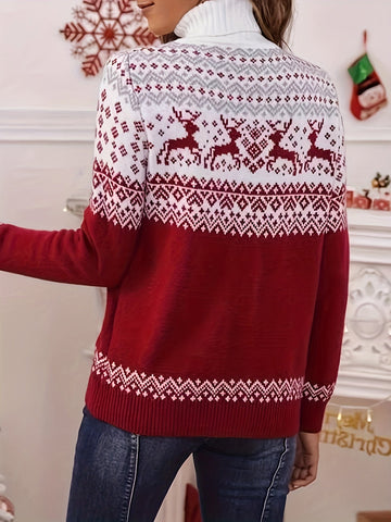 Reindeer Fair Isle Turtleneck Sweater