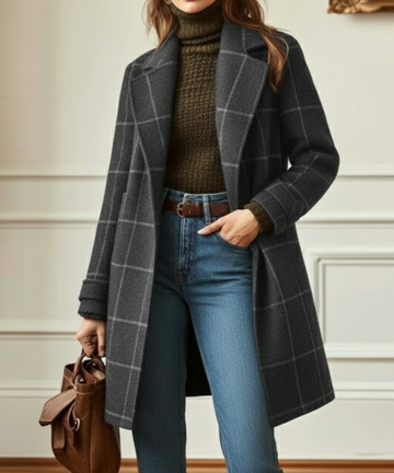 Retro Tweed Check Lapel Coat