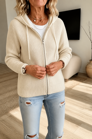 Ribbed Hooded Zip Cardigan