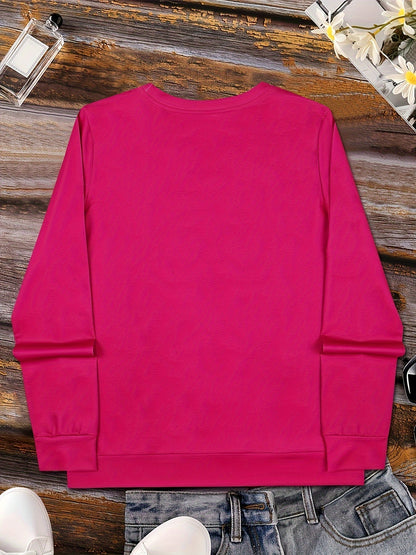 Back view of a plain hot pink crew neck sweatshirt laid flat