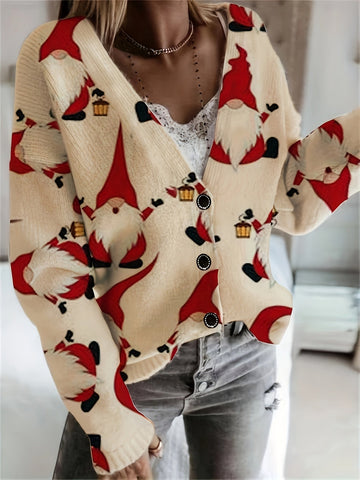 Santa Print Button Cardigan