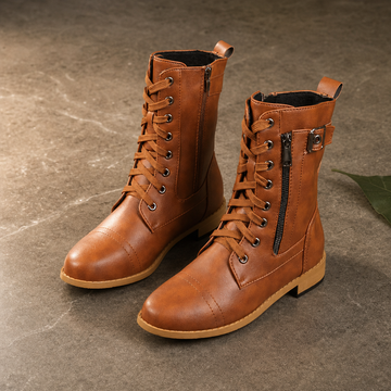 Side Zip Lace Up Ankle Boots